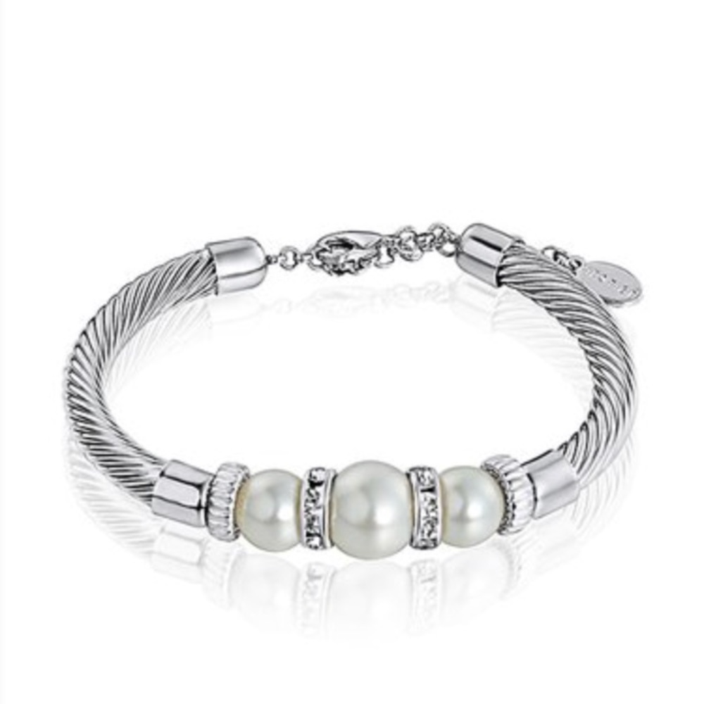 Pearl & Silver Bracelet w/ Swarovski® Crystals